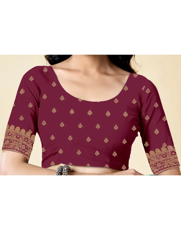 Maroon_Silk_Blend_Baluchari_Saree_With_Unstitched_Blouse_Piece
