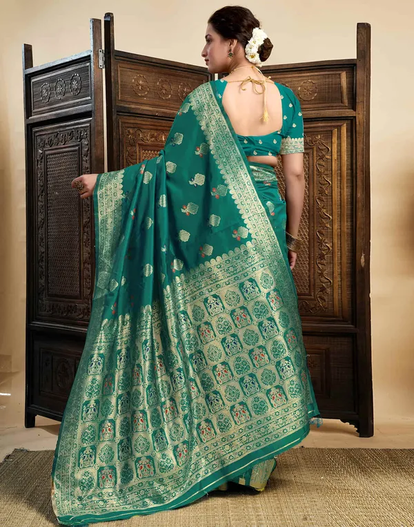 Rama_Silk_Blend_Baluchari_Saree_With_Unstitched_Blouse_Piece