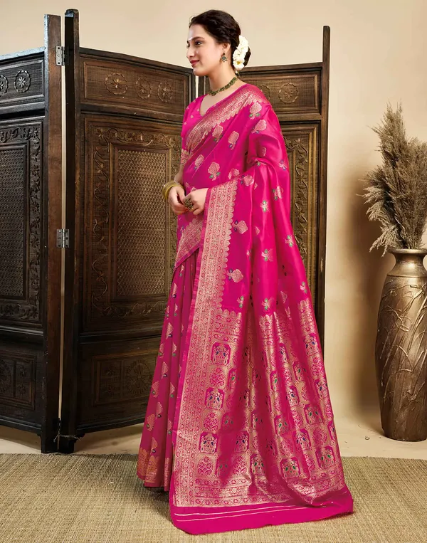 Pink_Silk_Blend_Baluchari_Saree_With_Unstitched_Blouse_Piece