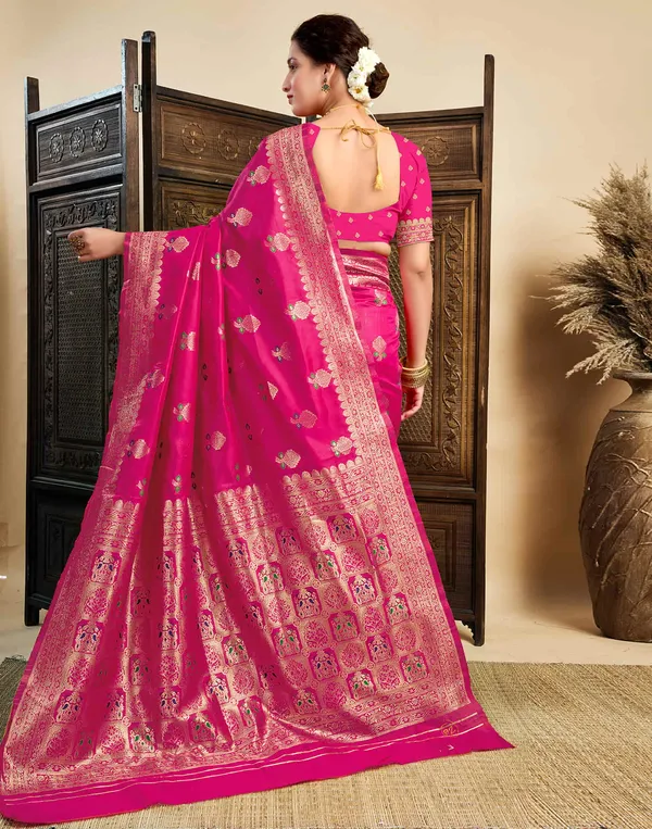 Pink_Silk_Blend_Baluchari_Saree_With_Unstitched_Blouse_Piece