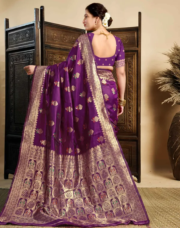 Wine_Silk_Blend_Baluchari_Saree_With_Unstitched_Blouse_Piece