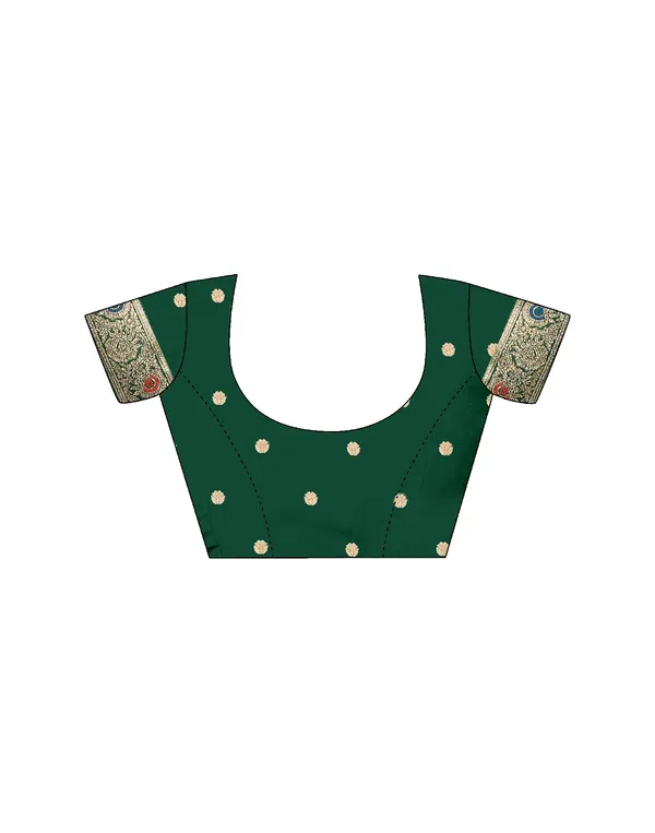 Dark_Green_Elegant_Silk_Blend_Baluchari_Saree_With_Unstitched_Blouse_Piece