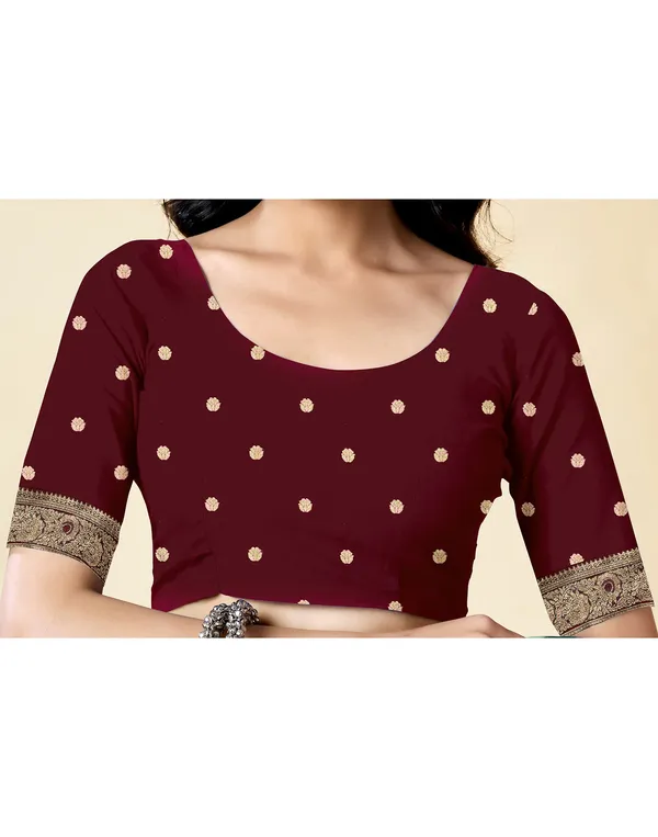 Maroon_Silk_Blend_Baluchari_Saree_With_Unstitched_Blouse_Piece