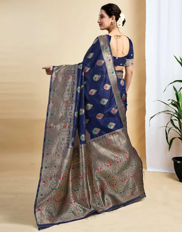 Navy_Blue_Silk_Blend_Baluchari_Saree_With_Unstitched_Blouse_Piece