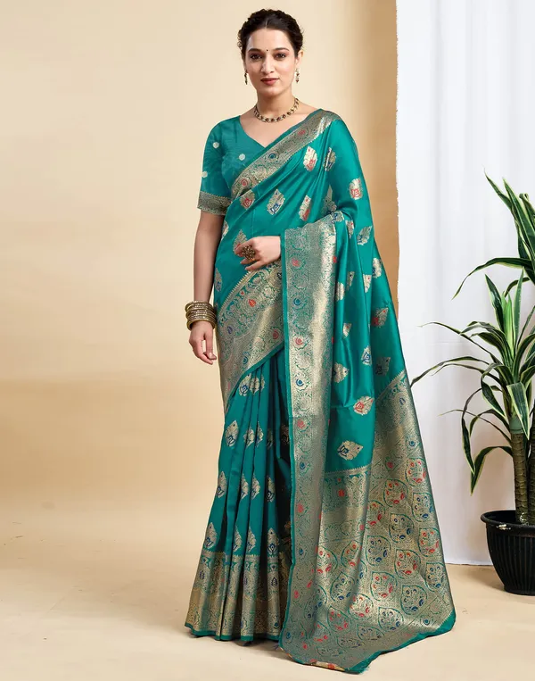 Rama_Silk_Blend_Baluchari_Saree_With_Unstitched_Blouse_Piece
