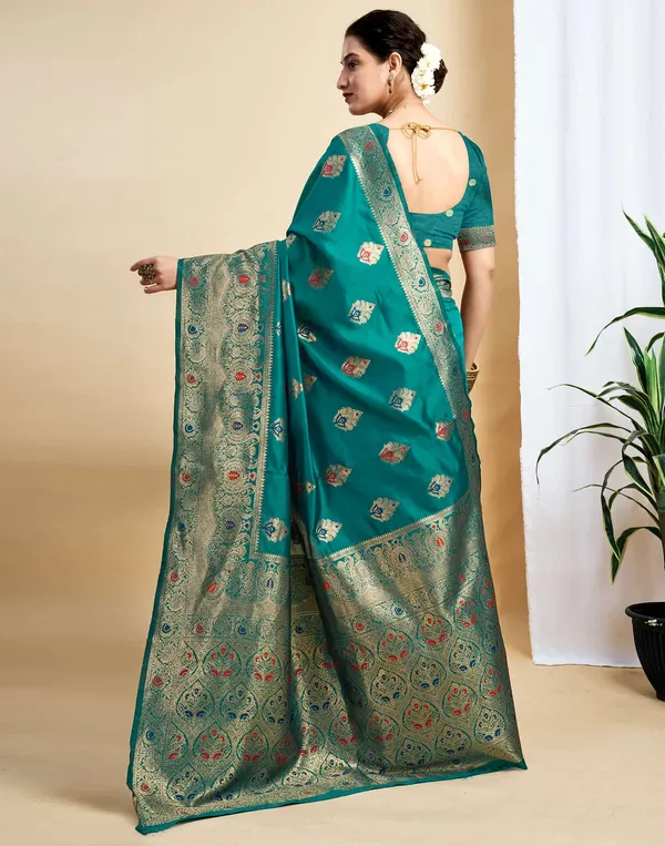 Rama_Silk_Blend_Baluchari_Saree_With_Unstitched_Blouse_Piece