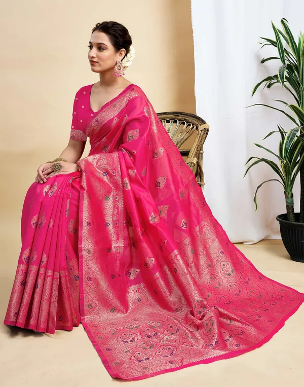 Pink_Silk_Blend_Baluchari_Saree_With_Unstitched_Blouse_Piece
