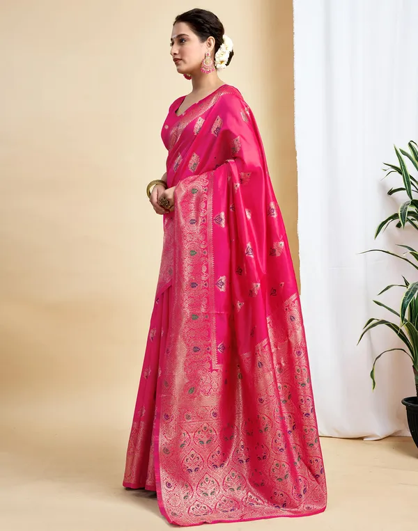 Pink_Silk_Blend_Baluchari_Saree_With_Unstitched_Blouse_Piece