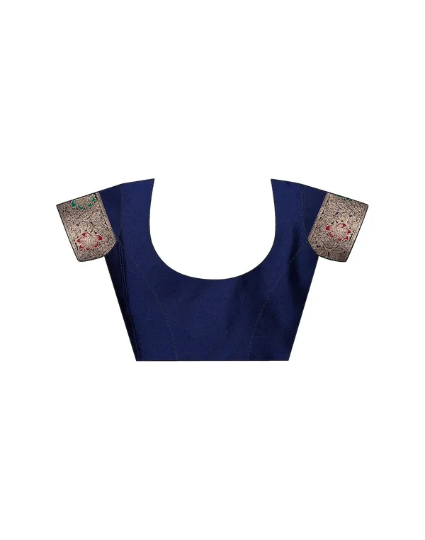 Navy_Blue_Elegant_Silk_Blend_Maheshwari_Saree_With_Unstitched_Blouse_Piece