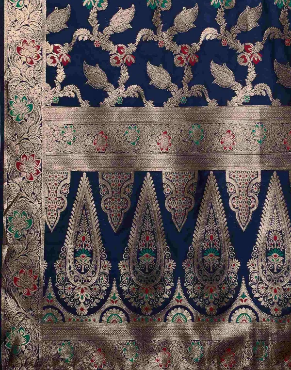 Navy_Blue_Elegant_Silk_Blend_Maheshwari_Saree_With_Unstitched_Blouse_Piece