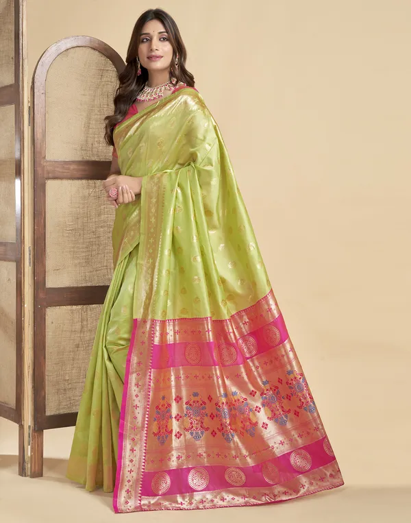 Lemon_Yellow_Silk_Blend_Paithani_Saree_With_Unstitched_Blouse_Piece