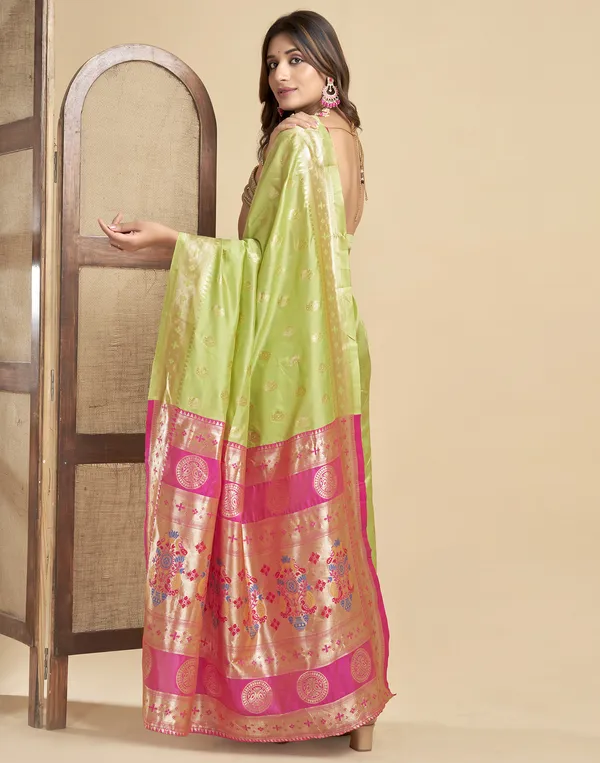 Lemon_Yellow_Silk_Blend_Paithani_Saree_With_Unstitched_Blouse_Piece