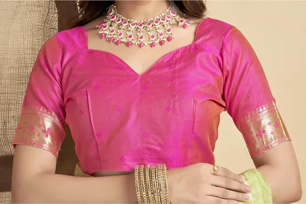 Lemon_Yellow_Silk_Blend_Paithani_Saree_With_Unstitched_Blouse_Piece