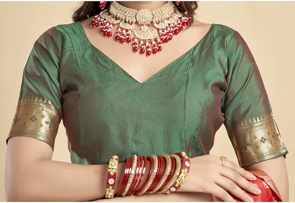 Red_Silk_Blend_Paithani_Saree_With_Unstitched_Blouse_Piece