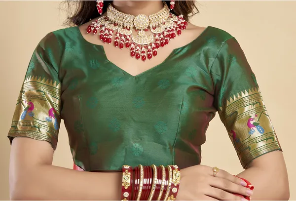 Red_Silk_Blend_Paithani_Saree_With_Unstitched_Blouse_Piece