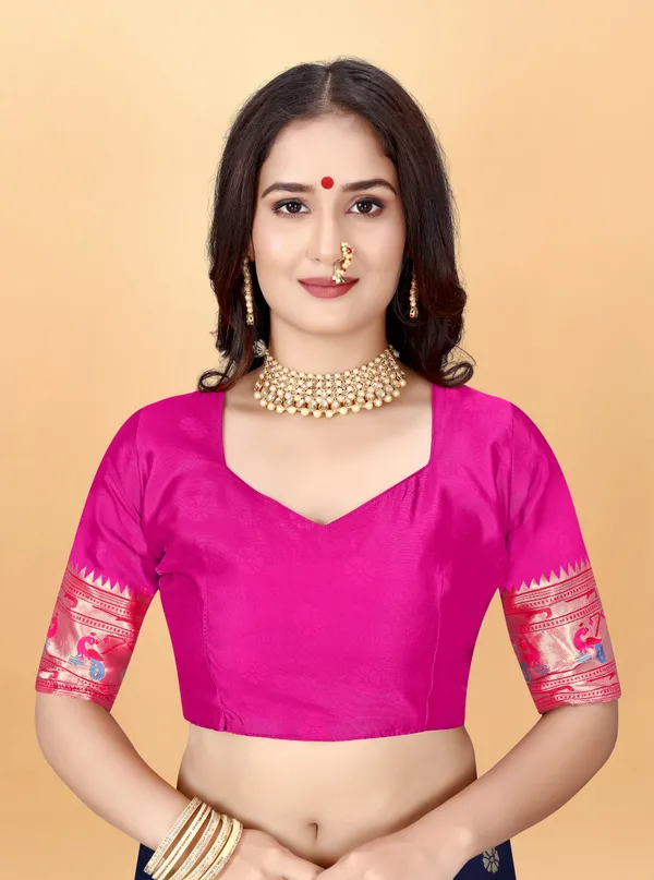 Wine_Silk_Blend_Paithani_Saree_With_Unstitched_Blouse_Piece