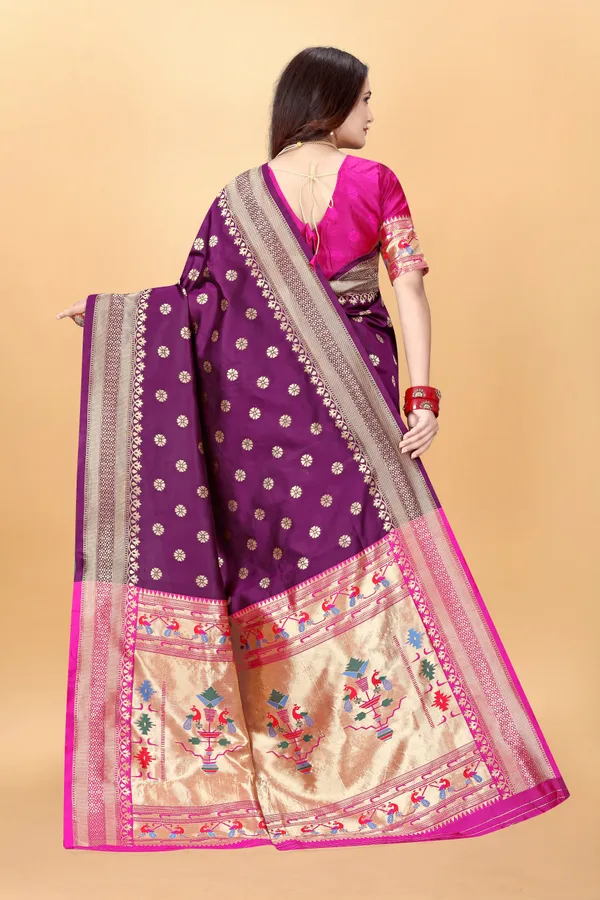 Wine_Silk_Blend_Paithani_Saree_With_Unstitched_Blouse_Piece