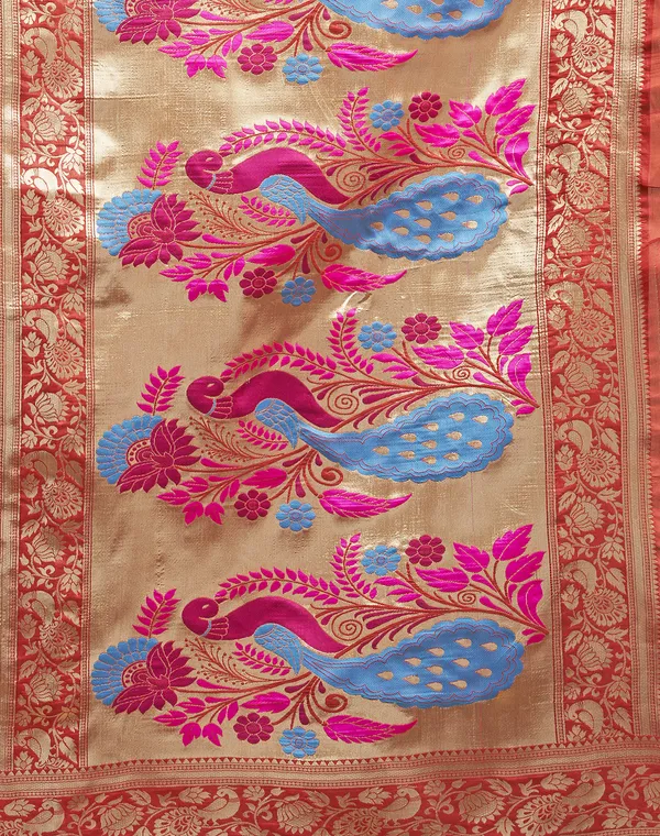 Navy_Blue_Elegant_Silk_Blend_Paithani_Saree_With_Unstitched_Blouse_Piece