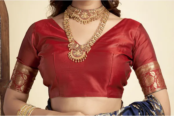 Navy_Blue_Elegant_Silk_Blend_Paithani_Saree_With_Unstitched_Blouse_Piece