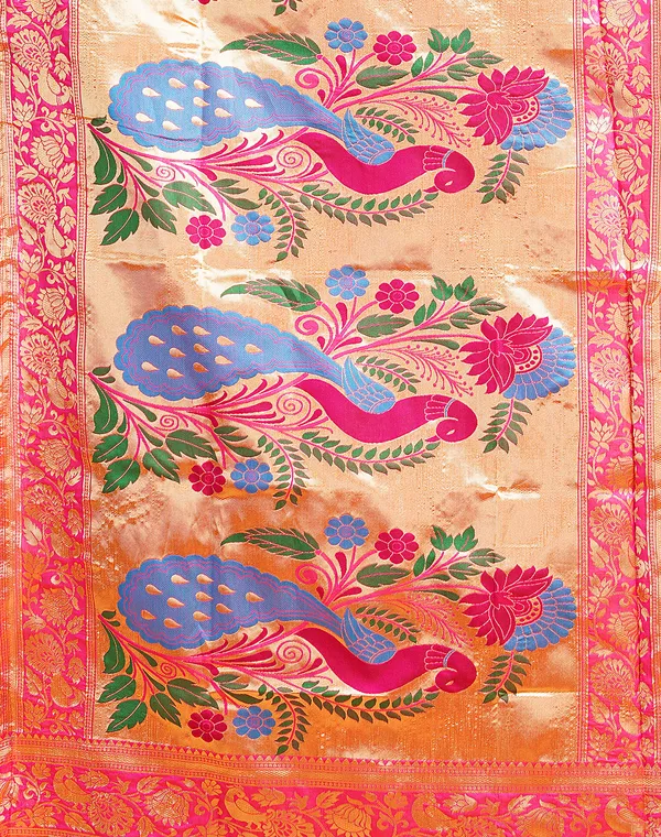 Lemon_Yellow_Elegant_Silk_Blend_Paithani_Saree_With_Unstitched_Blouse_Piece