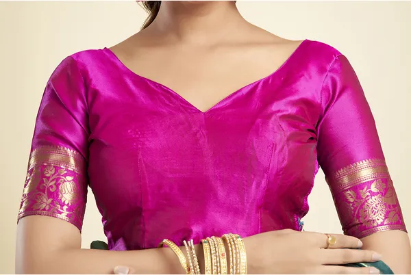 Teal_Elegant_Silk_Blend_Paithani_Saree_With_Unstitched_Blouse_Piece