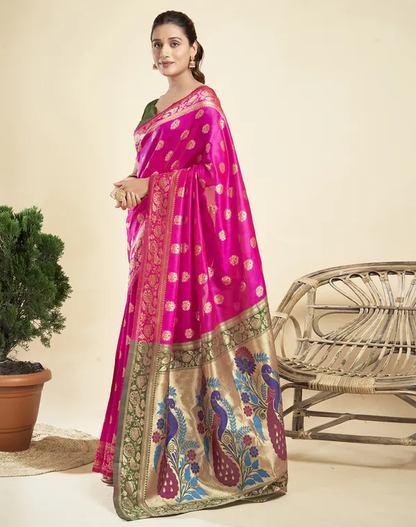 Pink_Elegant_Silk_Blend_Paithani_Saree_With_Unstitched_Blouse_Piece