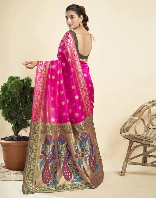 Pink_Elegant_Silk_Blend_Paithani_Saree_With_Unstitched_Blouse_Piece