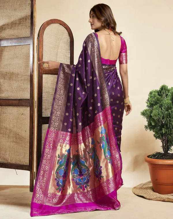 Wine_Luxurious_Silk_Blend_Paithani_Saree_With_Unstitched_Blouse_Piece