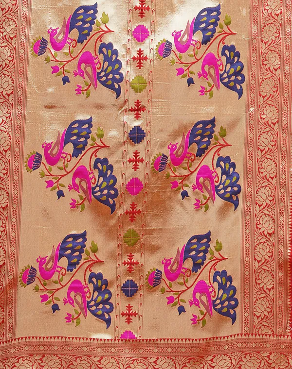Dark_Green_Silk_Blend_Paithani_Saree_With_Unstitched_Blouse_Piece