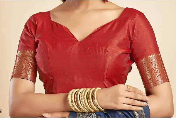 Navy_Blue_Silk_Blend_Paithani_Saree_With_Unstitched_Blouse_Piece
