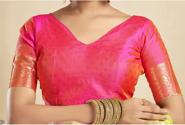 Lemon_Yellow_Silk_Blend_Paithani_Saree_With_Unstitched_Blouse_Piece