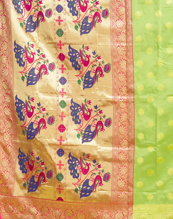 Lemon_Yellow_Silk_Blend_Paithani_Saree_With_Unstitched_Blouse_Piece