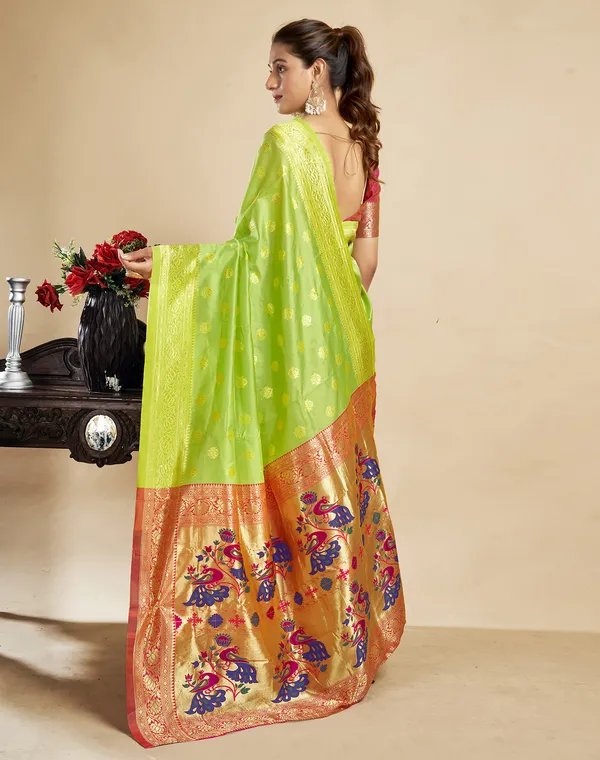Lemon_Yellow_Silk_Blend_Paithani_Saree_With_Unstitched_Blouse_Piece