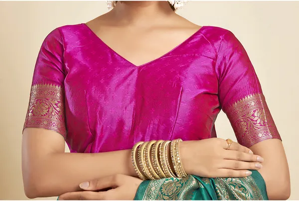 Teal_Ornate_Silk_Blend_Paithani_Saree_With_Unstitched_Blouse_Piece