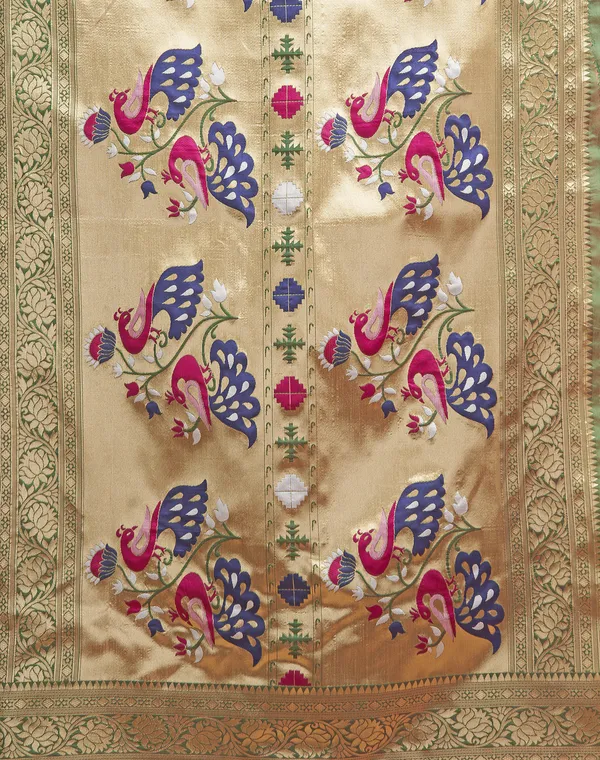 Red_Ornate_Silk_Blend_Paithani_Saree_With_Unstitched_Blouse_Piece