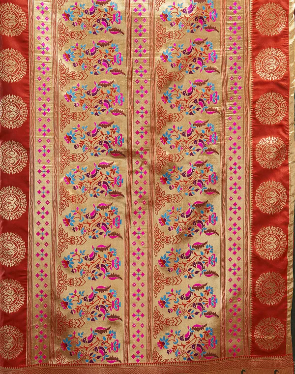 Dark_Green_Silk_Blend_Paithani_Saree_With_Unstitched_Blouse_Piece