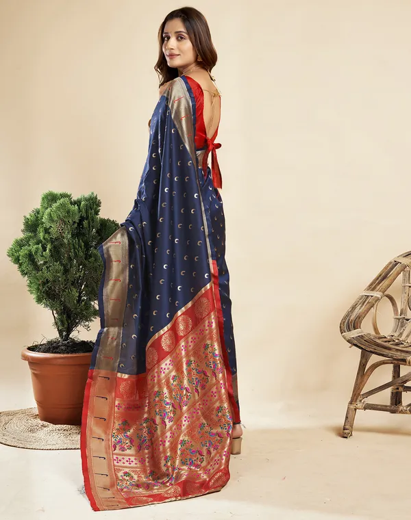 Navy_Blue_Silk_Blend_Paithani_Saree_With_Unstitched_Blouse_Piece