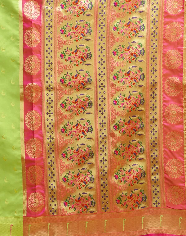 Lemon_Yellow_Silk_Blend_Paithani_Saree_With_Unstitched_Blouse_Piece