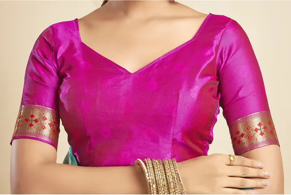 Teal_Silk_Blend_Paithani_Saree_With_Unstitched_Blouse_Piece