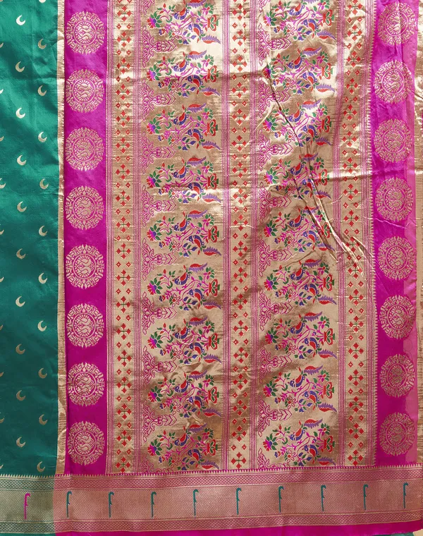 Teal_Silk_Blend_Paithani_Saree_With_Unstitched_Blouse_Piece