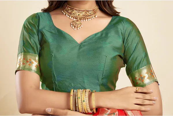 Red_Silk_Blend_Paithani_Saree_With_Unstitched_Blouse_Piece