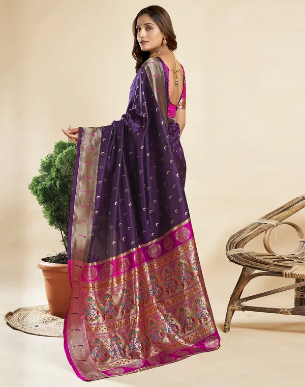 Wine_Silk_Blend_Paithani_Saree_With_Unstitched_Blouse_Piece