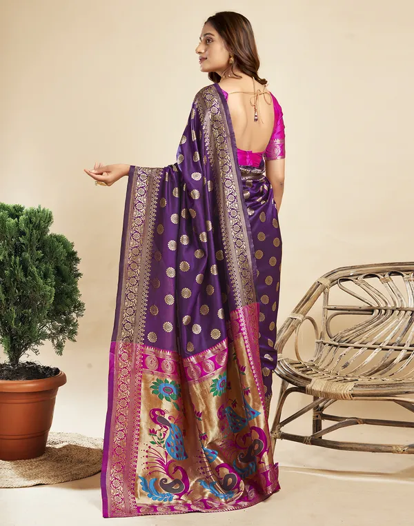 Wine_Luxurious_Silk_Blend_Paithani_Saree_With_Unstitched_Blouse_Piece
