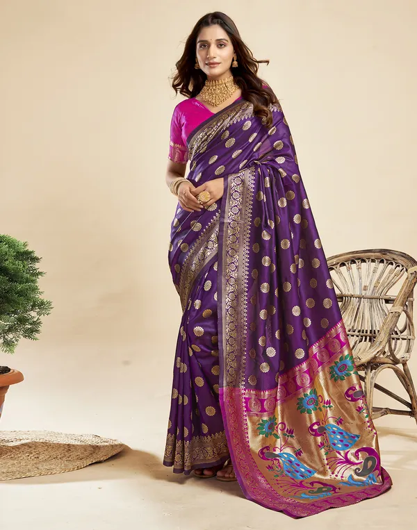 Wine_Luxurious_Silk_Blend_Paithani_Saree_With_Unstitched_Blouse_Piece