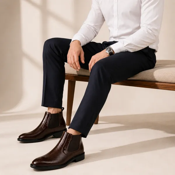 100%_Pure_Leather_Brown_Patent_Leather_Chelsea_Boots_For_Men