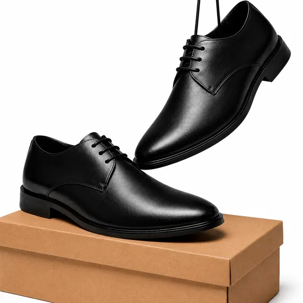 100%_Pure_Leather_Black_Leather_Lace_Up_Derby_Formal_Shoes_For_Men