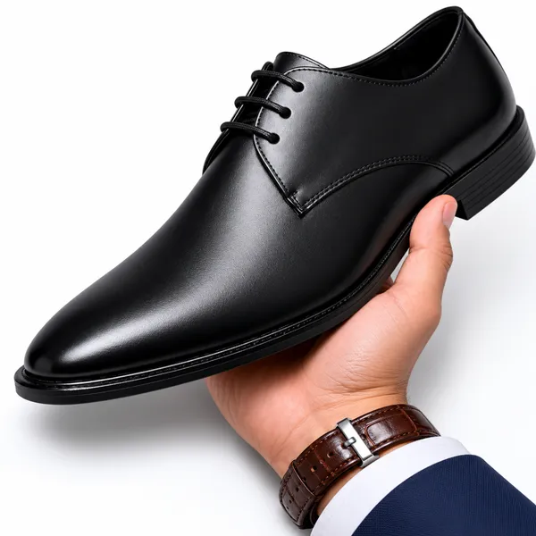 100%_Pure_Leather_Black_Leather_Lace_Up_Derby_Formal_Shoes_For_Men