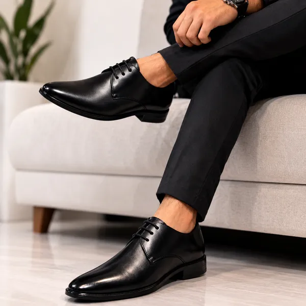 100%_Pure_Leather_Black_Leather_Lace_Up_Derby_Formal_Shoes_For_Men
