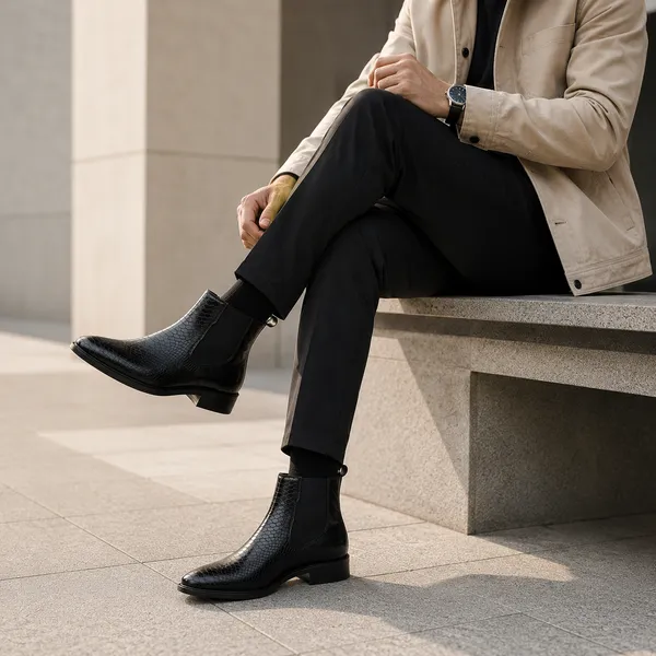 100%_Pure_Leather_Black_Patent_Leather_Croc_Embossed_Chelsea_Boots_For_Men