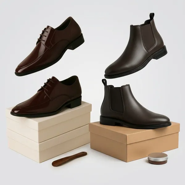 100%_Pure_Leather_Brown_Patent_Derby_And_Leather_Chelsea_Boots_For_Men_Pack_Of_2